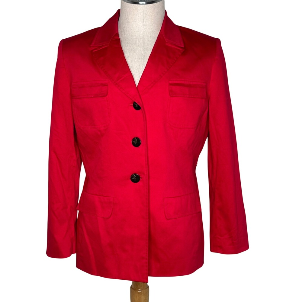 Suit Studio New York Red Cotton Spandex Blazer Jacket‎ - Women's Size 14